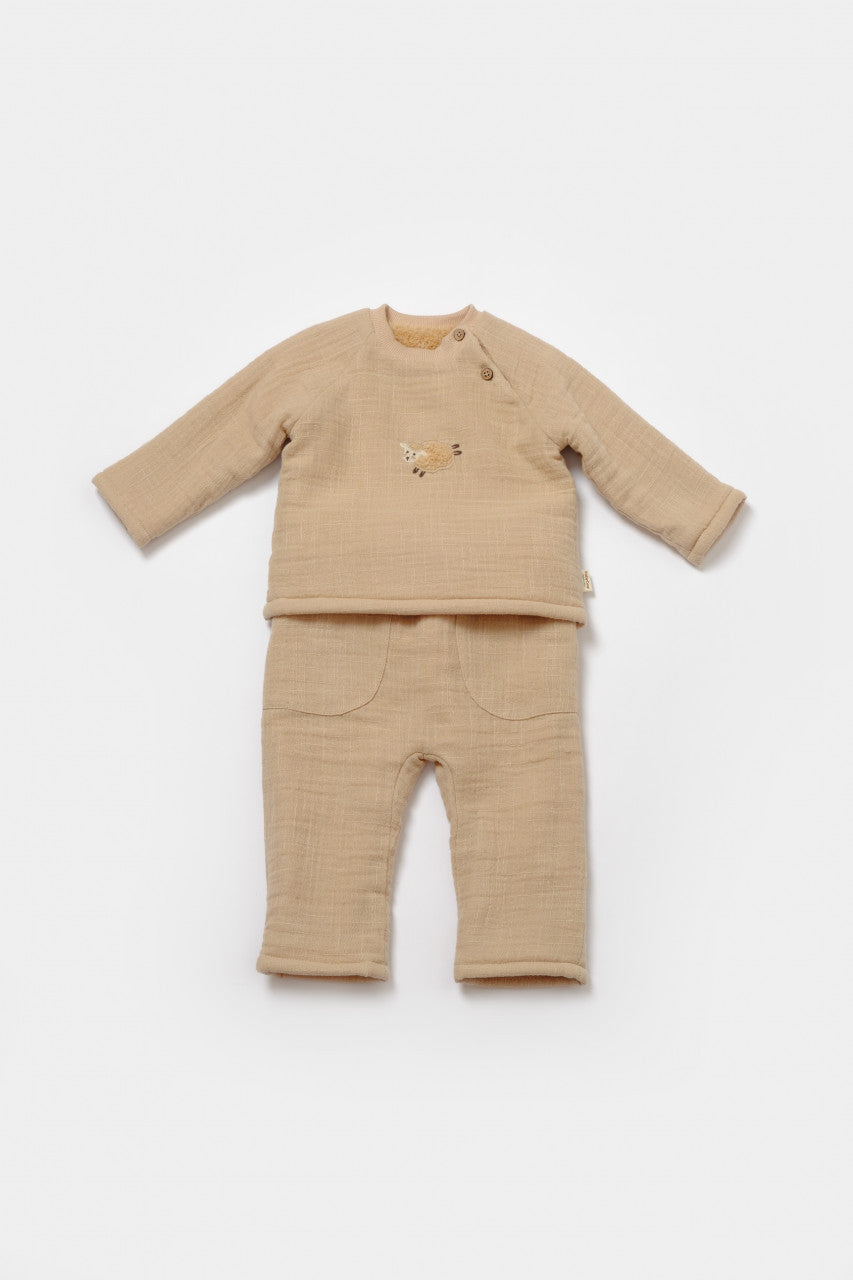 Set bluza dublata si pantaloni Ursulet, Winter muselin - , BabyCosy